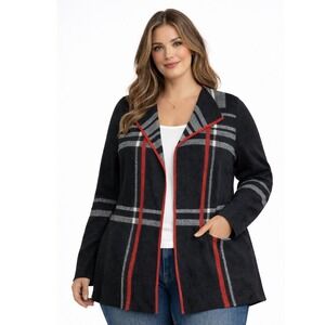 Charter Club Women's Plus Sz 2X Black Open Front Cardigan Striped Long Sleeve